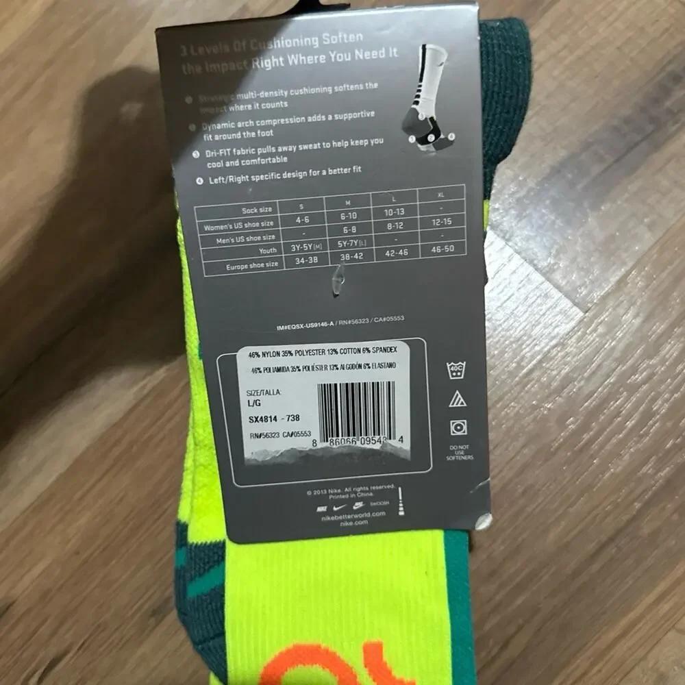 2013 Nike KD Hyper Elite Cushioned Basketball Volt Blue Dri-Fit Crew Socks